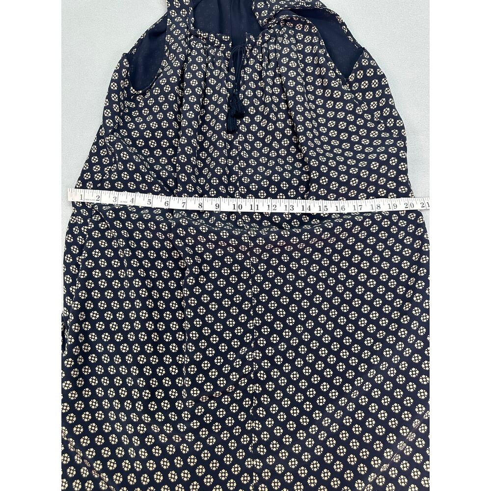 Madewell 100% Silk Navy Blue Printed Sleeveless Belted Tassel Tie Dress Size S - Picture 8 of 10